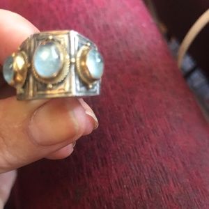 Konstantino silver, gold and aquamarine  ring.Sz 6